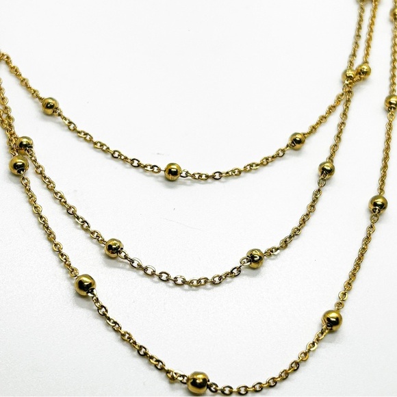 NWOT Stainless Steel 18K Gold Plated Tripled Layers Necklace - Picture 3 of 8